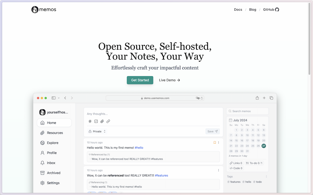 Self Host Memos - Privacy first notes