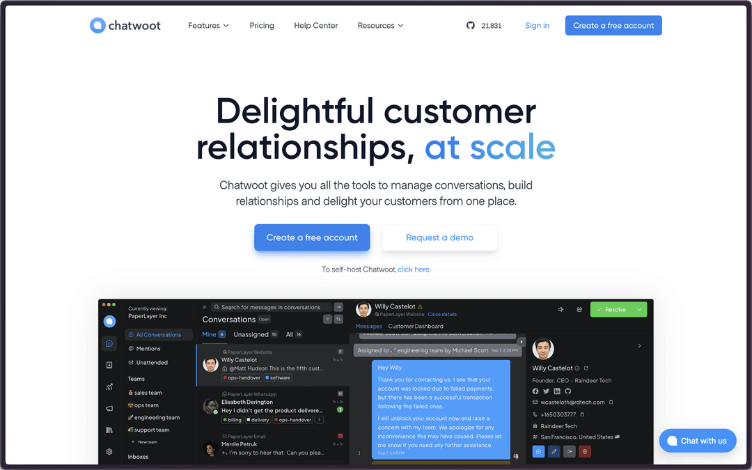 Chatwoot - Self-hosted Customer Support solution