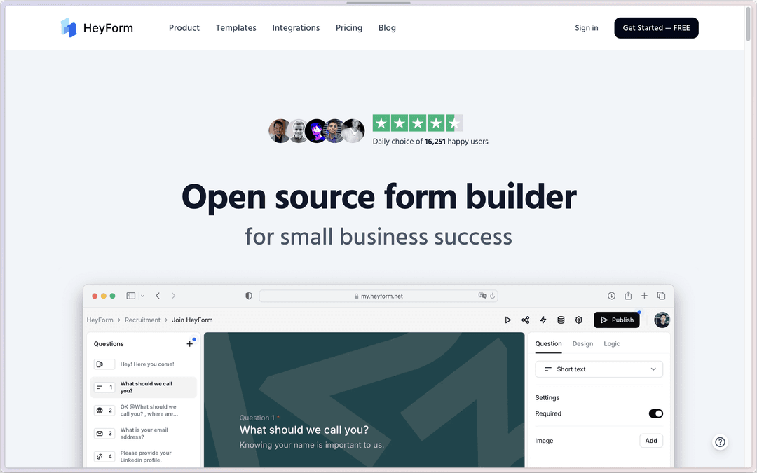 Heyform - Self-hosted Form Builder solution