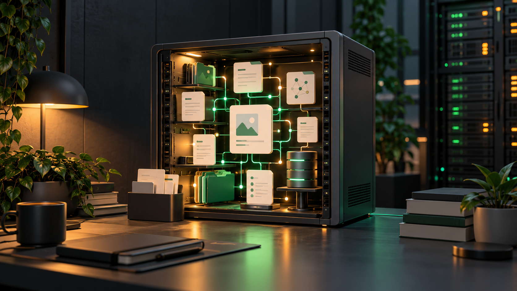 A private self-hosted knowledge library running inside a compact server